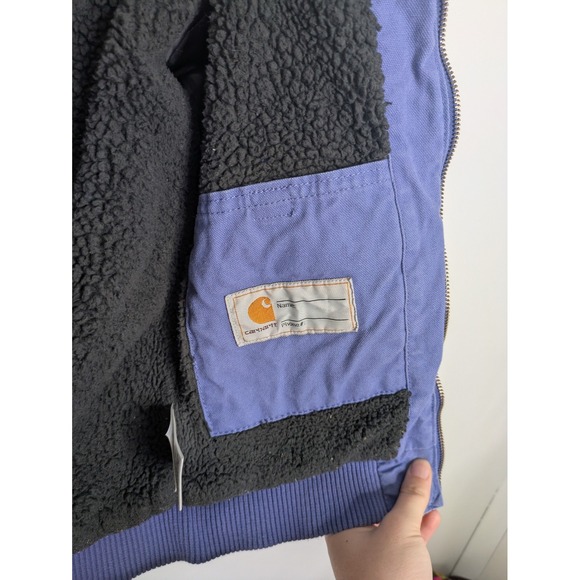 Carhartt Sherpa Duck Canvas Jacket Kids Girl's 7/8 Small Hooded Insulated Winter - Picture 11 of 12